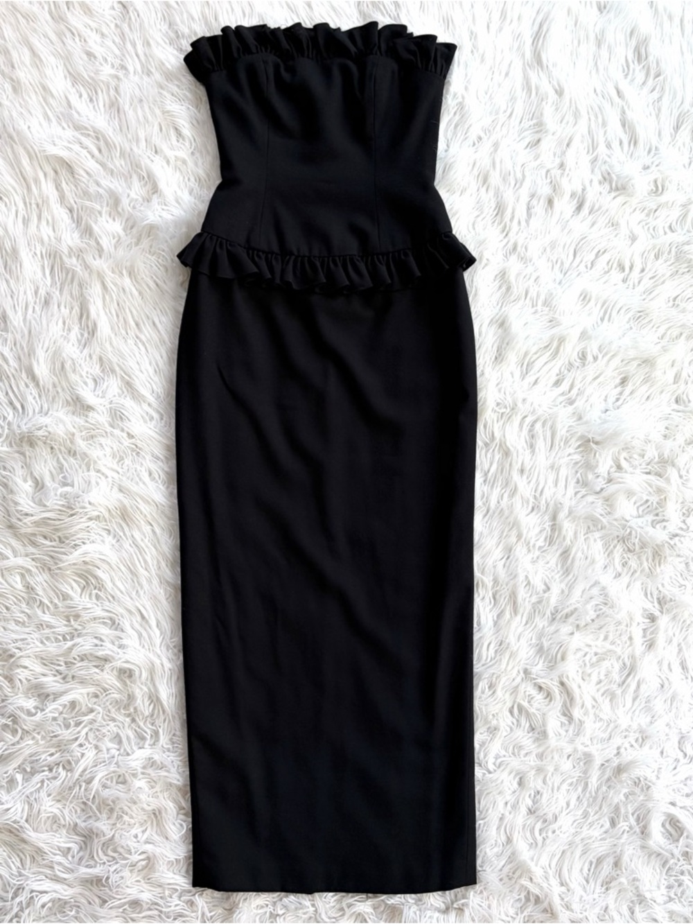 Vintage 1980s Christian Dior "Robes Du Soir" Black Strapless Peplum Evening Gown